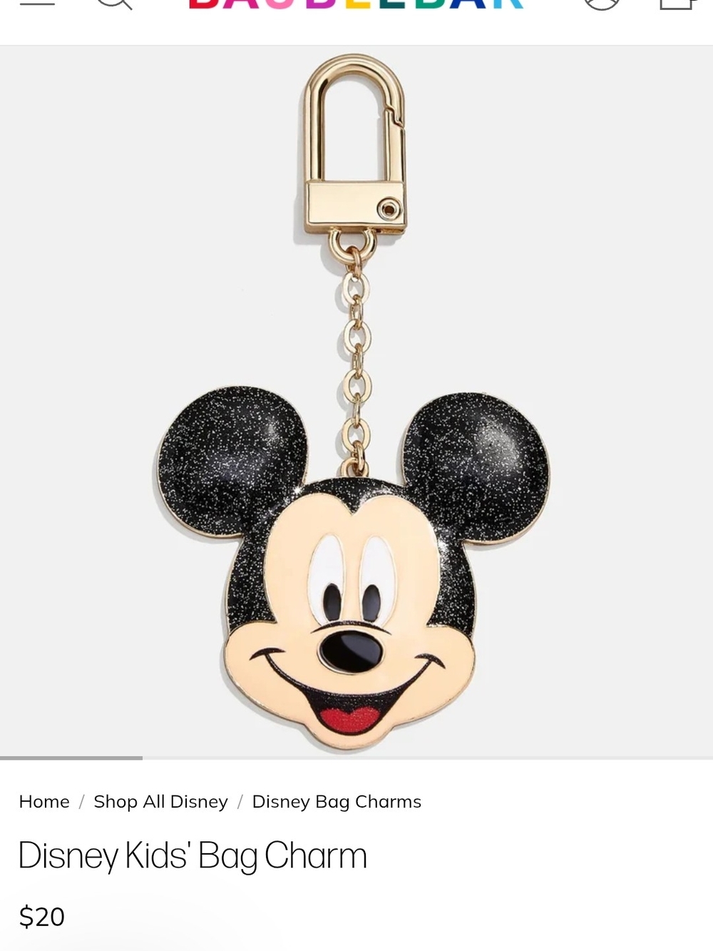 BaubleBar Black & Cream Mickey Head Bag Charm with Gold Hardware